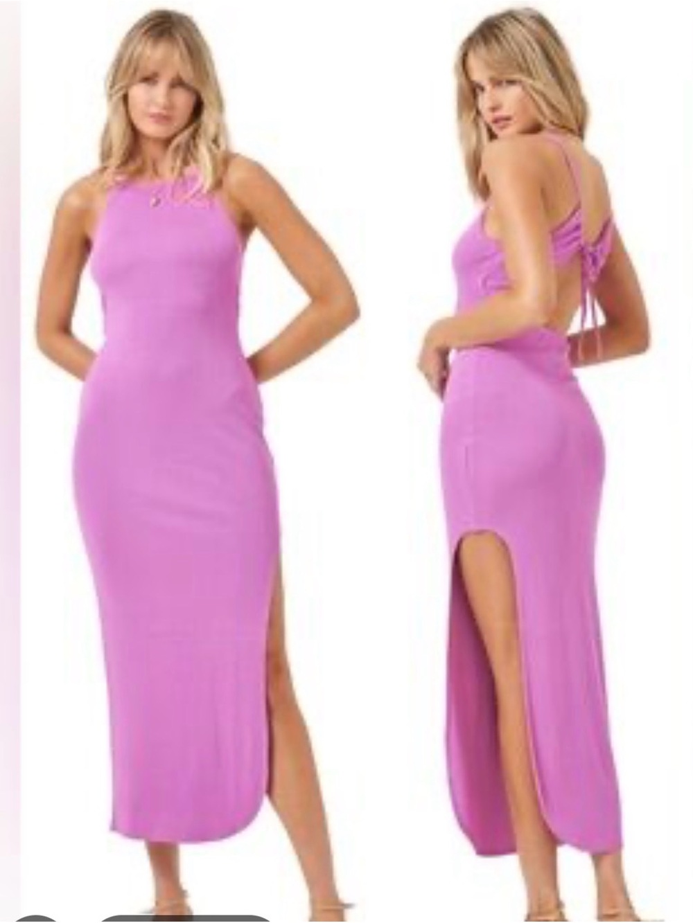 l*space Lilac Backless Halter Maxi Dress with Side Slit
